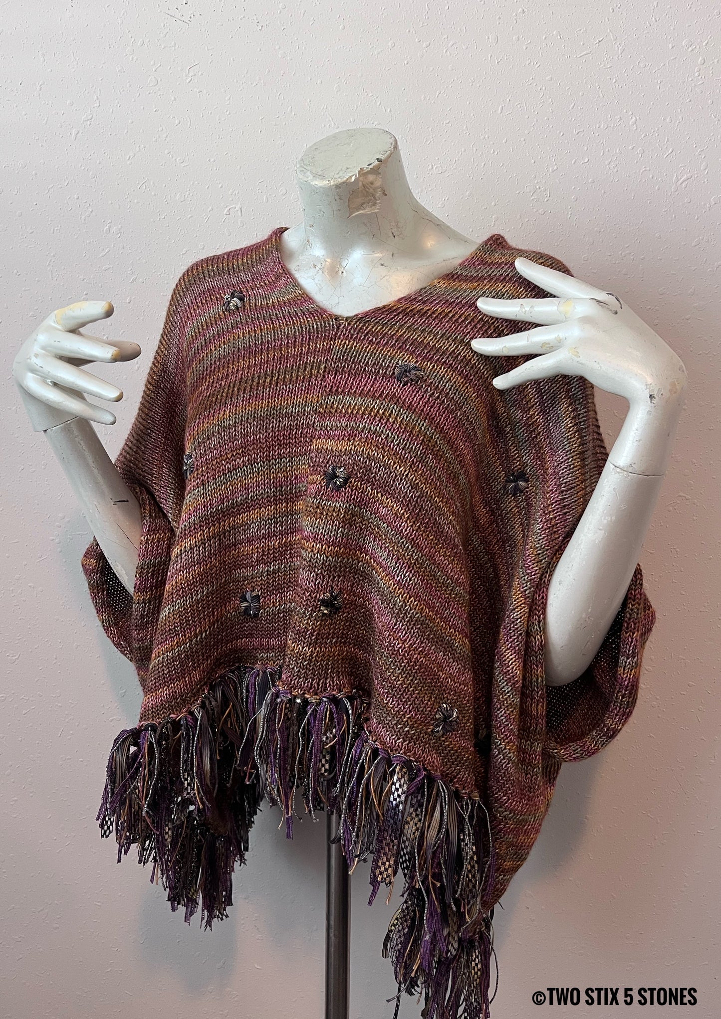 Poncho w/Sleeves & Fringe