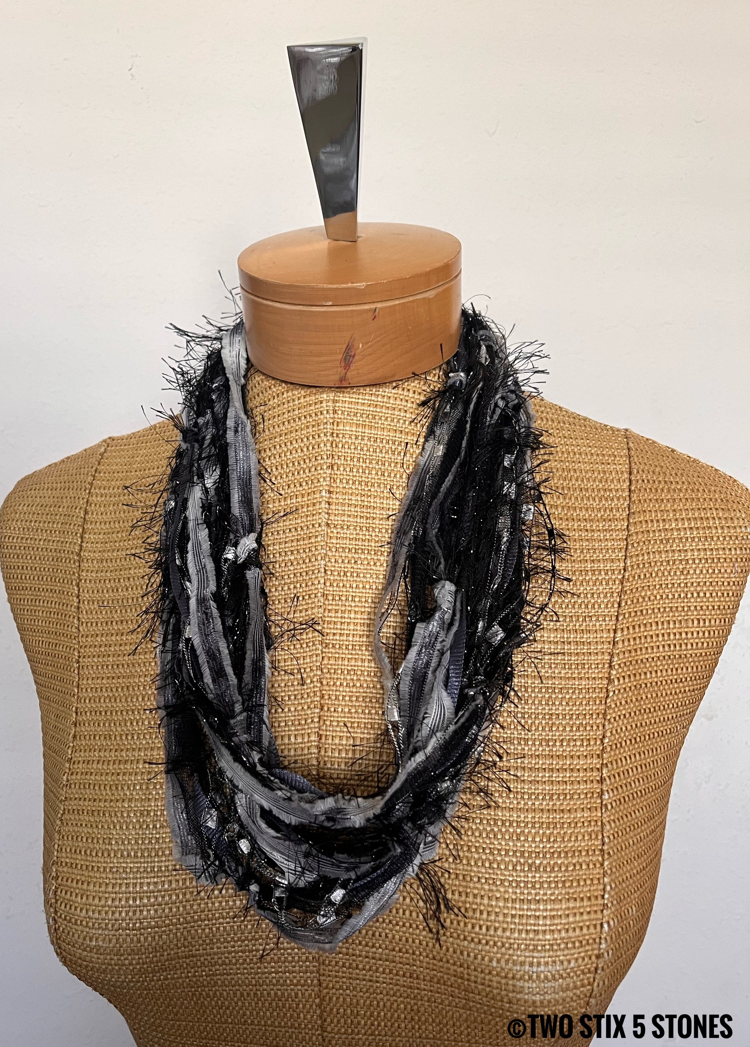 Black & Grey Tones Fiber Necklace