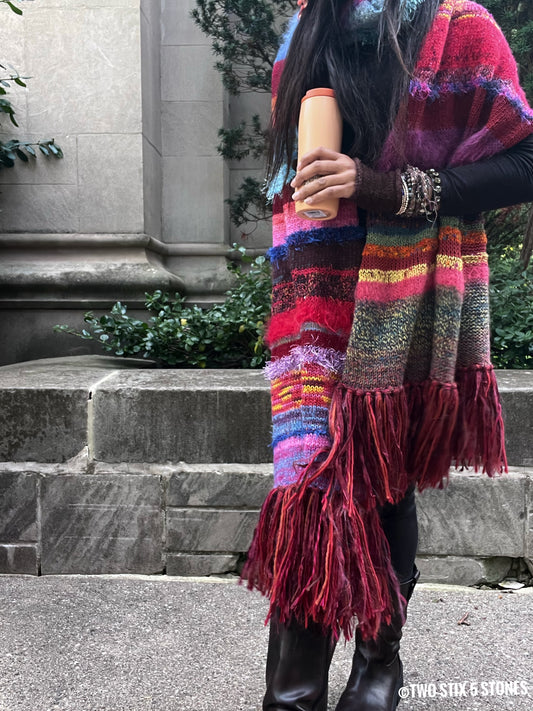 Exquisite Flowing Colorful Scarf with Fringe