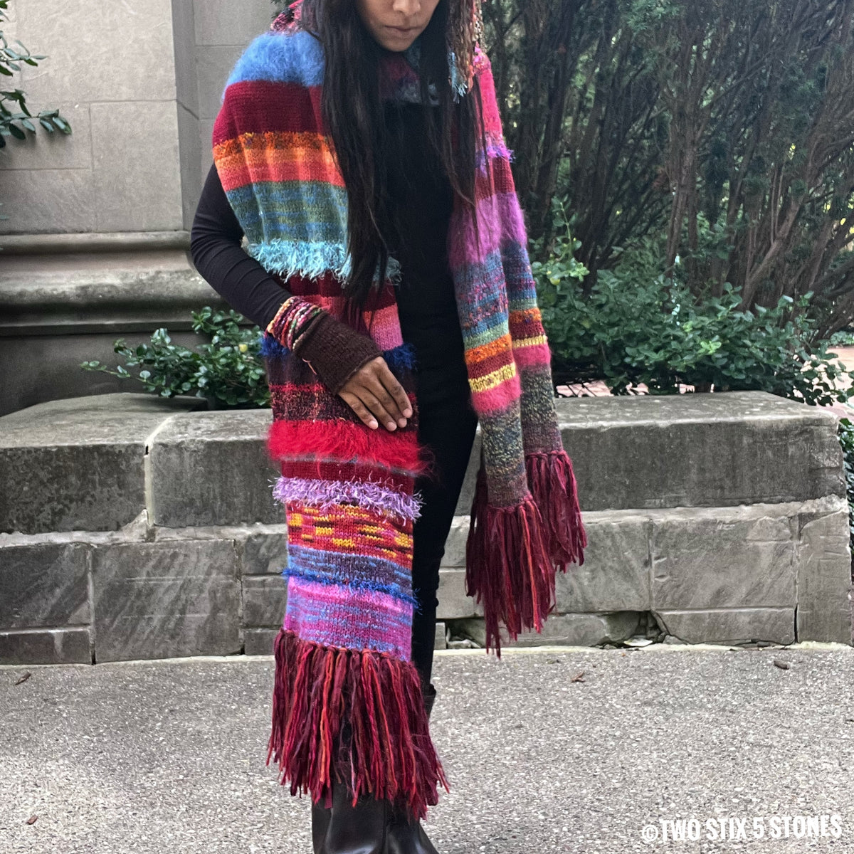 Exquisite Flowing Colorful Scarf with Fringe