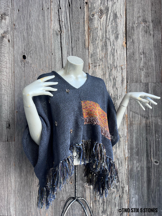 Crop Poncho w/Sleeves & Fringe