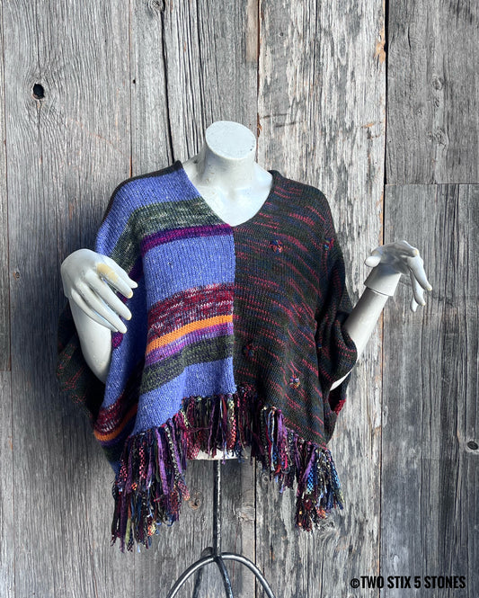 Crop Poncho w/Sleeves & Fringe