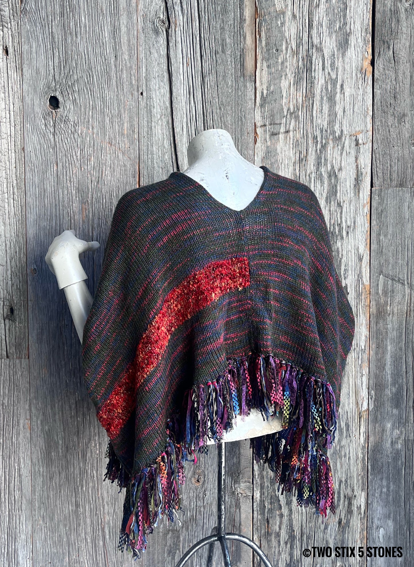 Crop Poncho w/Sleeves & Fringe