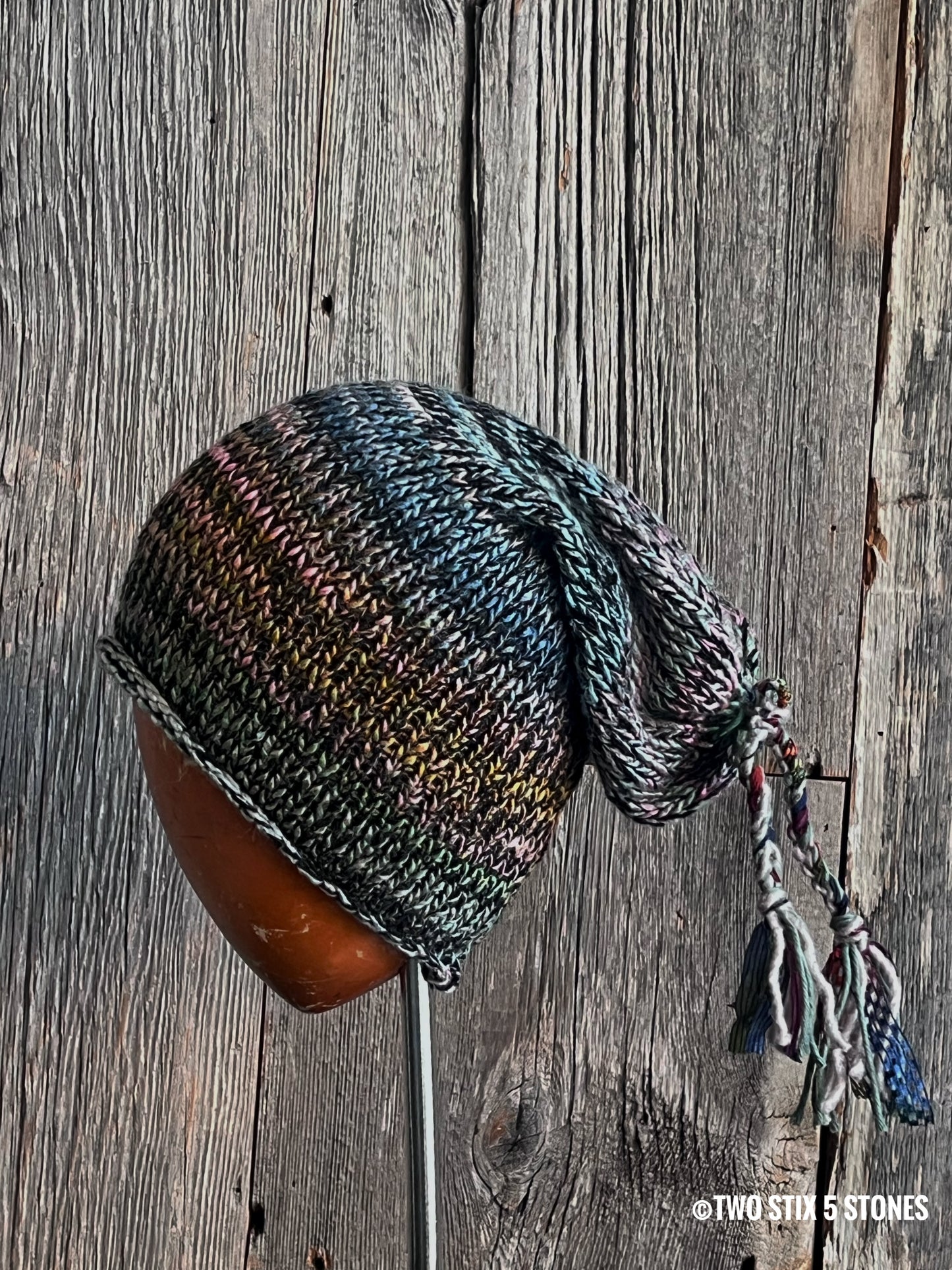 Knit Beanie w/Funky Tassels (Small Adult)