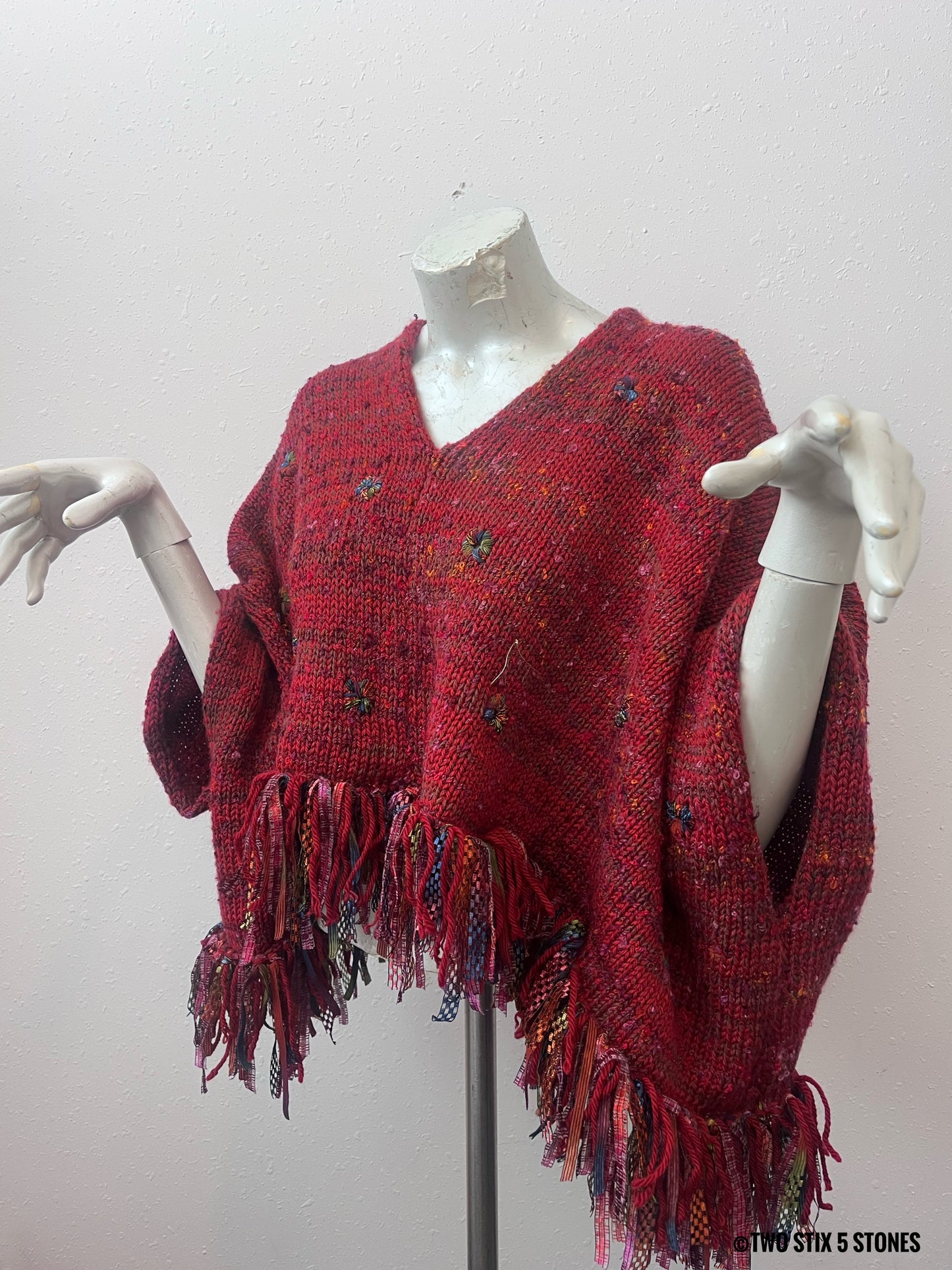 Crop Poncho w/Sleeves & Fringe