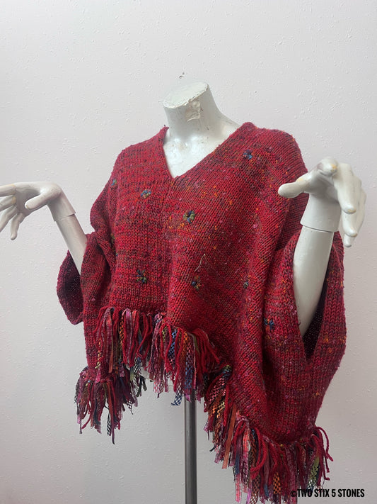 Crop Poncho w/Sleeves & Fringe