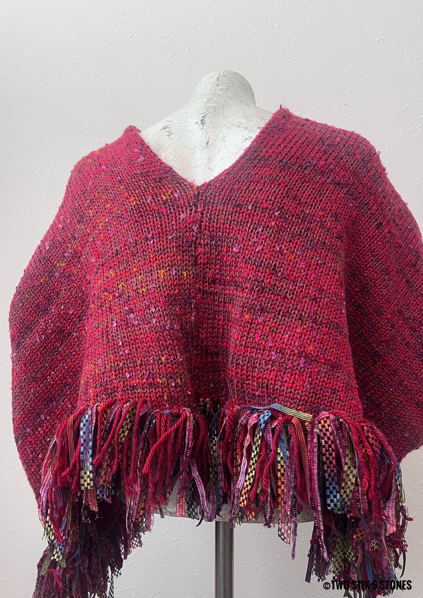 Crop Poncho w/Sleeves & Fringe