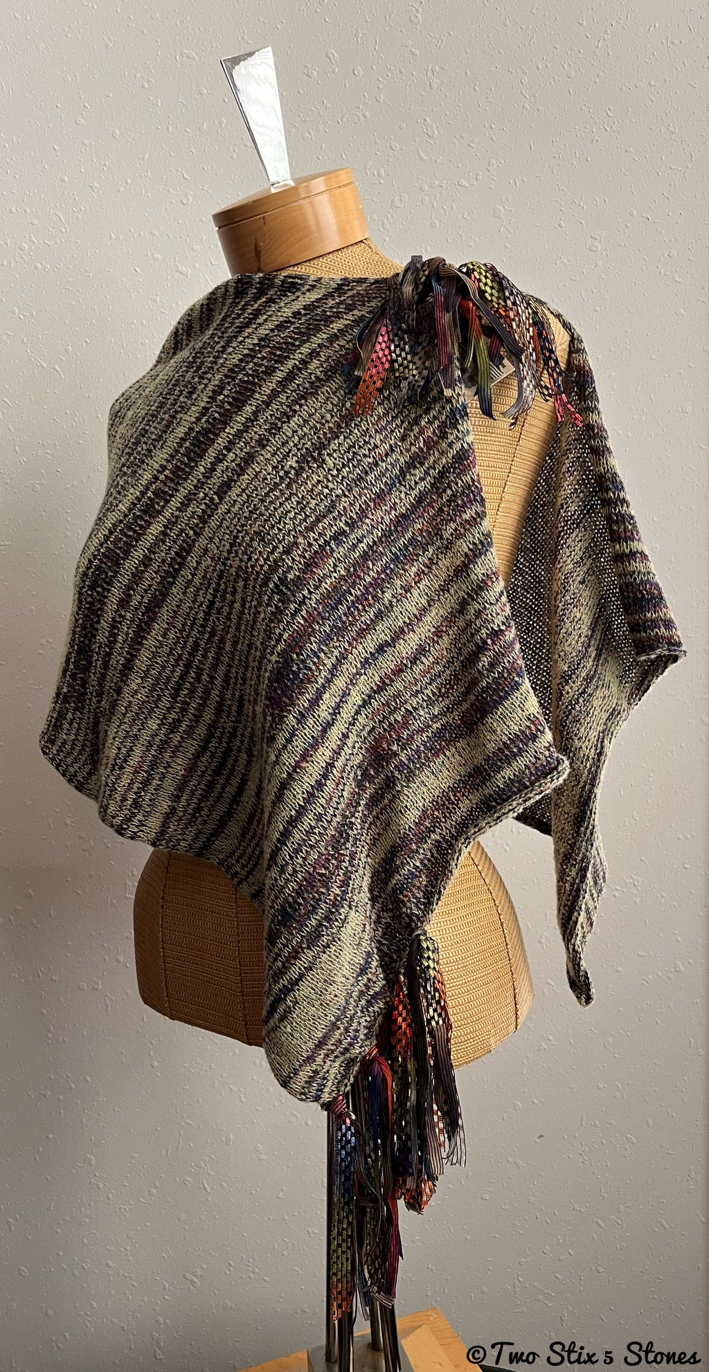 Green Variegated Tweed Shawl w/Fringe