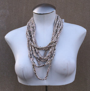 Oatmal & Metallic Tweed Fiber Necklace