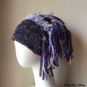 Luxe Blue & White Tweed Signature *Funky Chic* Slouchy Beanie