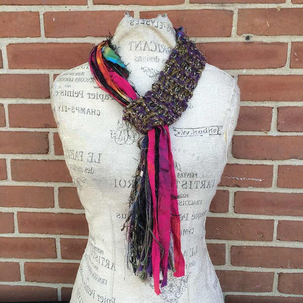 Brown & Purple Tweed Adjustale Scarf, (AS62)