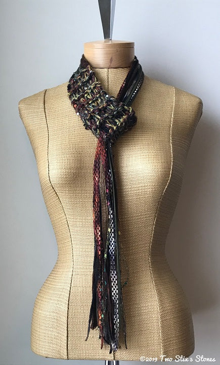 Chocolate/Olive/Gold Tweed Adjustable Scarf/Tie