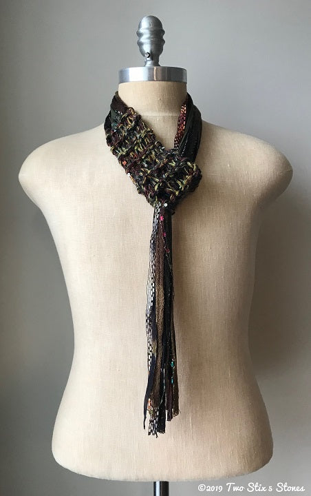 Chocolate/Olive/Gold Tweed Adjustable Scarf/Tie