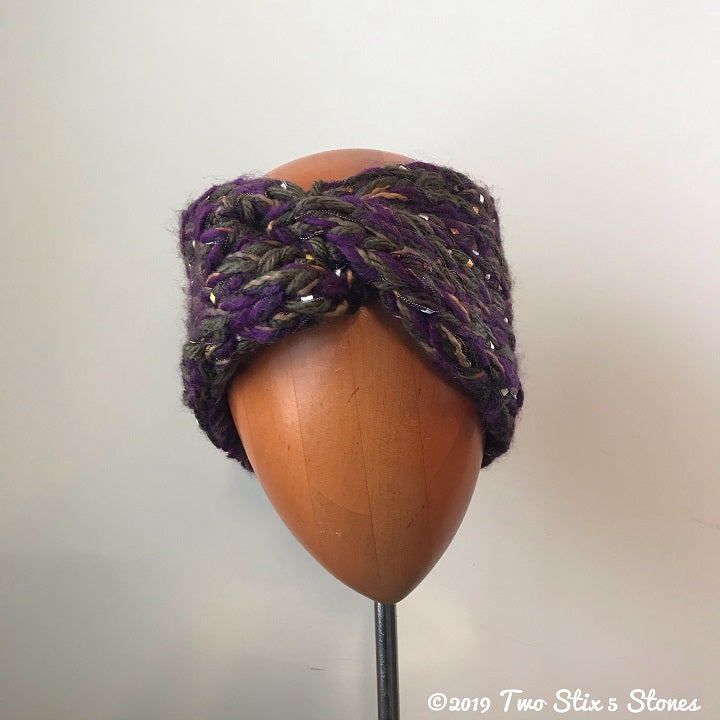 Khaki & Purple Tweed Turban Headband