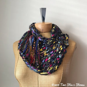 Navy Blue Colorful Tweed Shawlette
