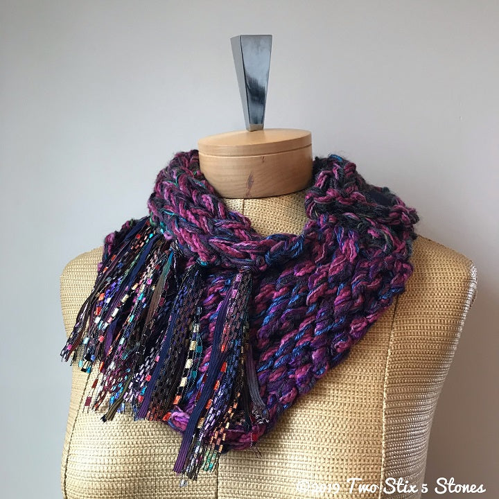 Burgandy & Blue Tweed Shawlette