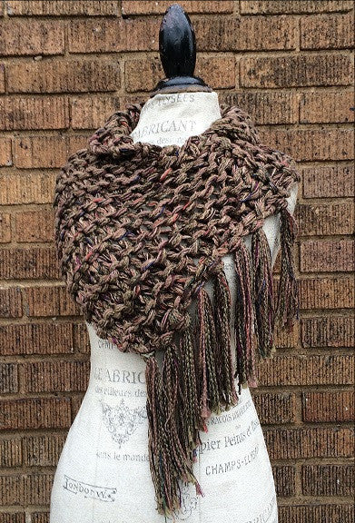 Brown Tweed Shawl w/Fringe