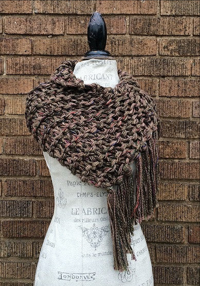 Brown Tweed Shawl w/Fringe