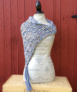 Luxe Blue & Pink Tweed Shawl w/Tassel