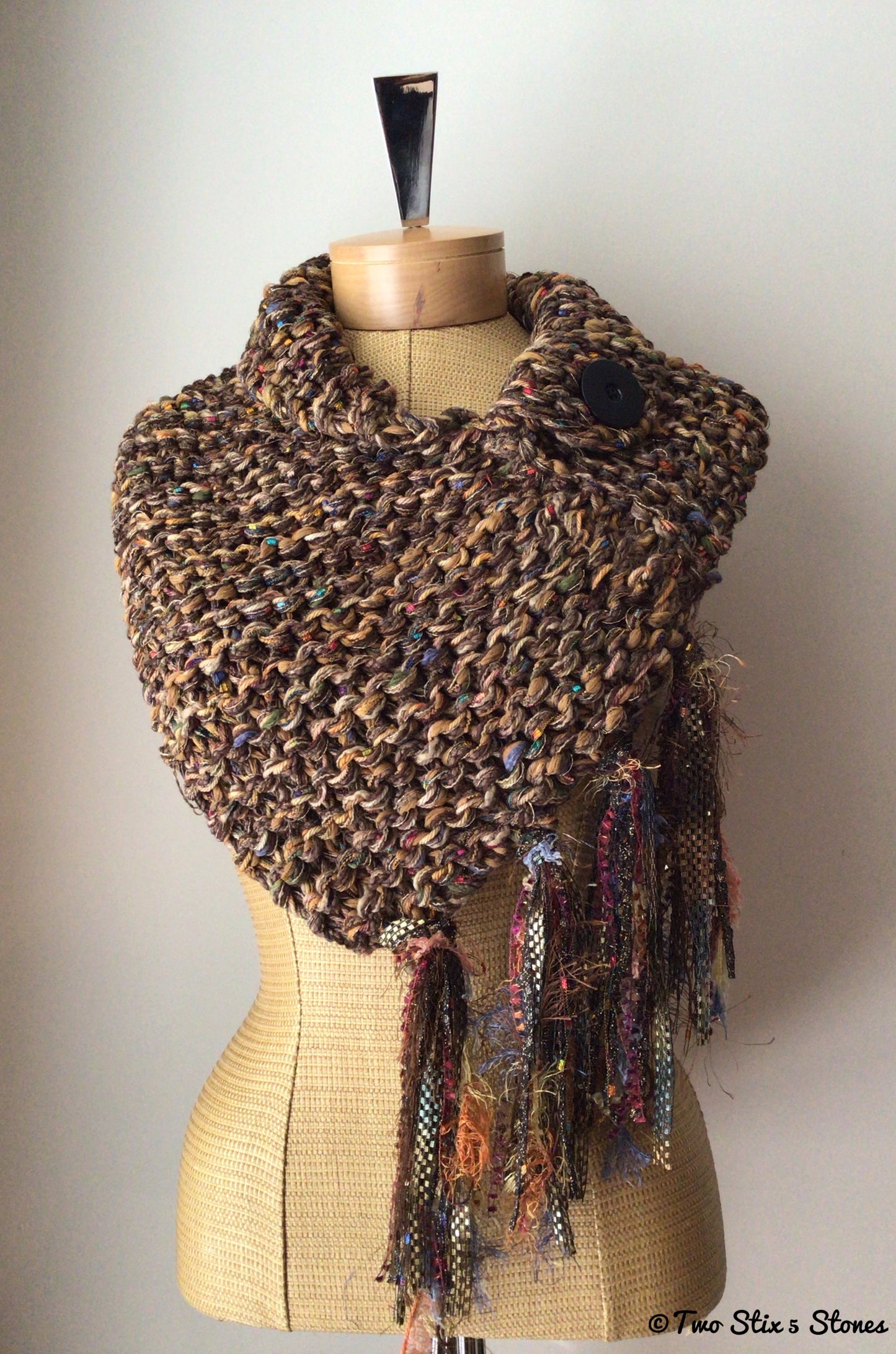 Luxe Brown Tweed Shawl w/Fringe