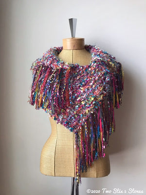 Luxe Colorful Shawl w/Gold Metallic Accents & Fringe