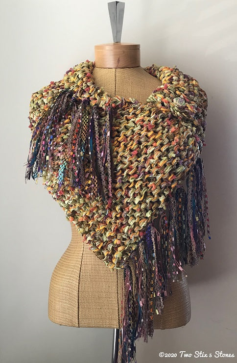 Luxe Green & Yellow Tweed Shawl w/Fringe