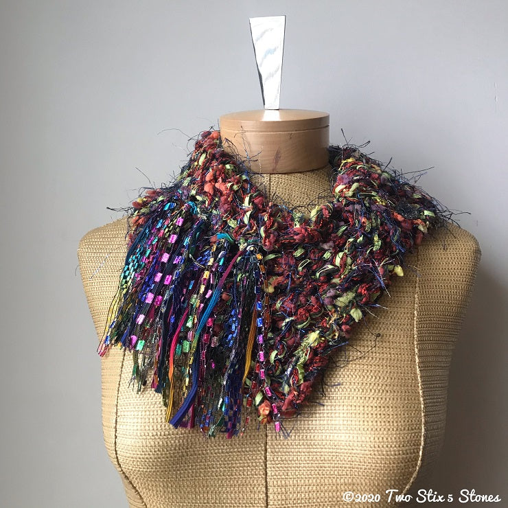 Red & Lime Green Tweed Shawlette
