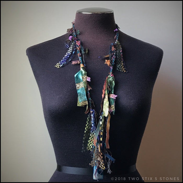 Exotic Purple/Blue Tweed Fiber Necklace w/Stones (FCN001)