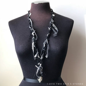 Black & White Fiber Necklace w/Stones (FCN002)