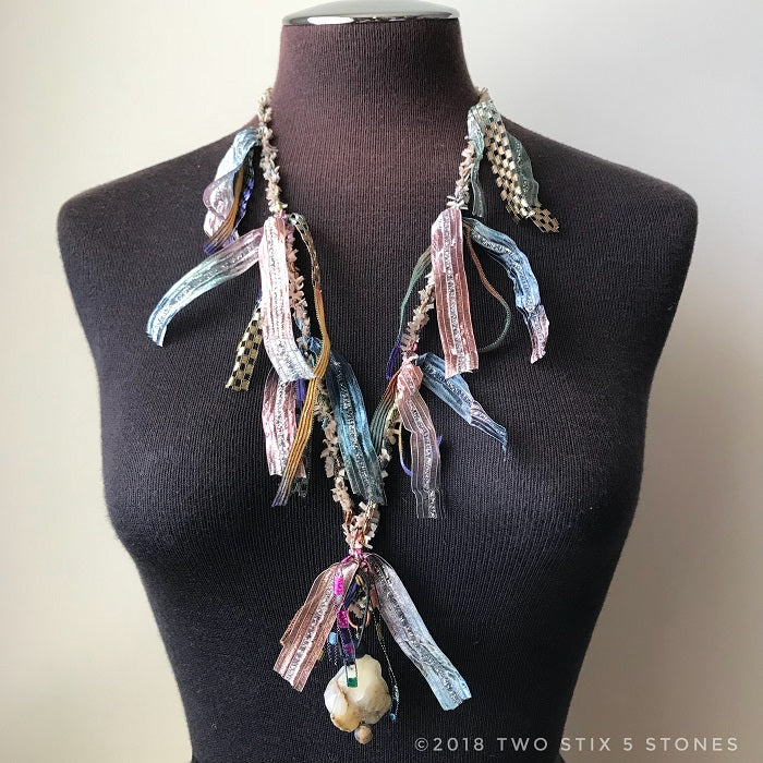 Pastel Tweed Fiber Necklace w/Stones (FCN004)