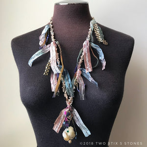 Pastel Tweed Fiber Necklace w/Stones (FCN004)