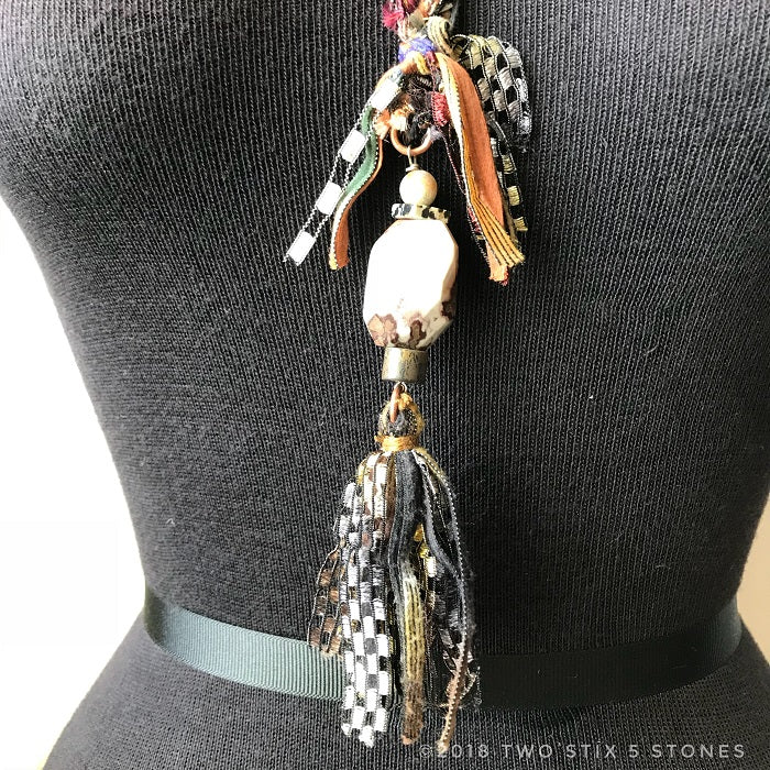 Brown Toned Fiber Necklace w/Stones (FCN007)