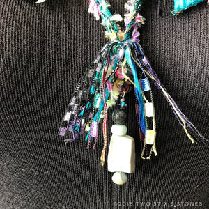 Green Tweed Fiber Necklace w/Stones (FCN016)