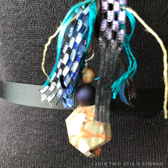 Blue & Green Tweed Fiber Necklace w/Stones (FCN019)