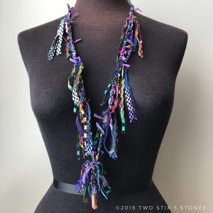 Blue & Purple Toned Fiber Necklace w/Stones (FCN032)