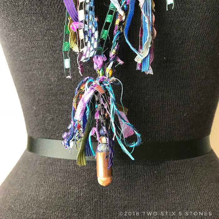 Blue & Purple Toned Fiber Necklace w/Stones (FCN032)