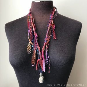 Red Toned Fiber Necklace w/Stones (FCN035)