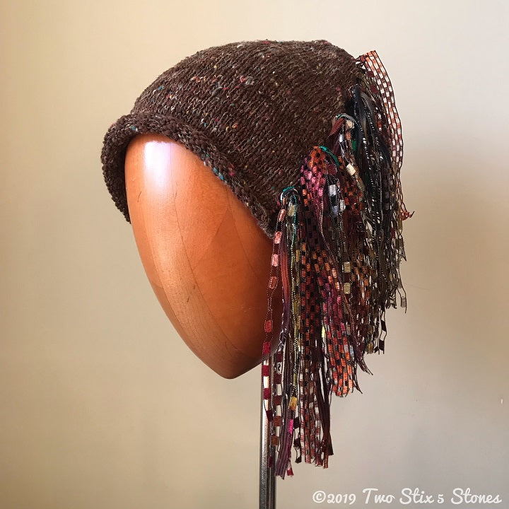 Chocolate Tweed Signature *Funky Chic Hat* w/Fringe