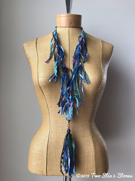 Turquoise Tweed Fiber Necklace w/Stones