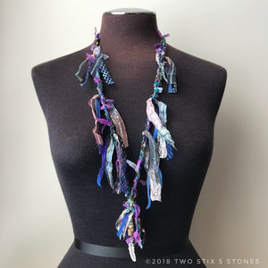 Blue & Purple Toned Fiber Necklace w/Stones (FE01)