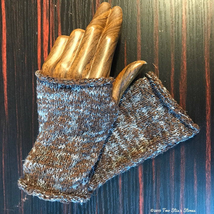 Brown & Grey Tweed Fingerless Gloves