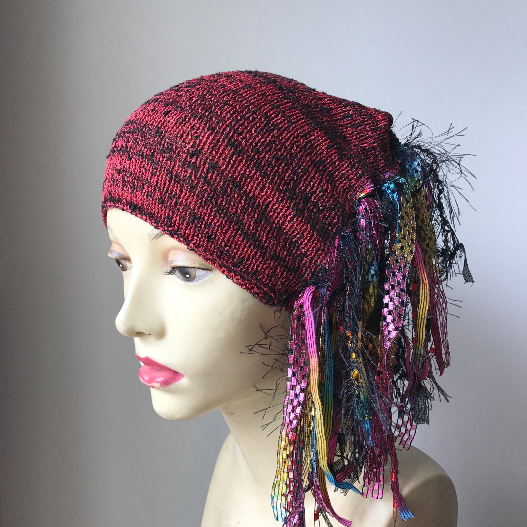 Deep Red & Black Tweed Funky Chic Hat, (FH36)