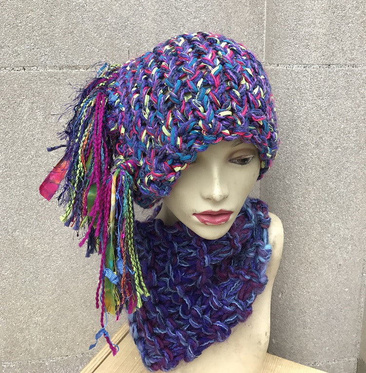 Purple & Green Tweed Funky Chic Hat (FH3)