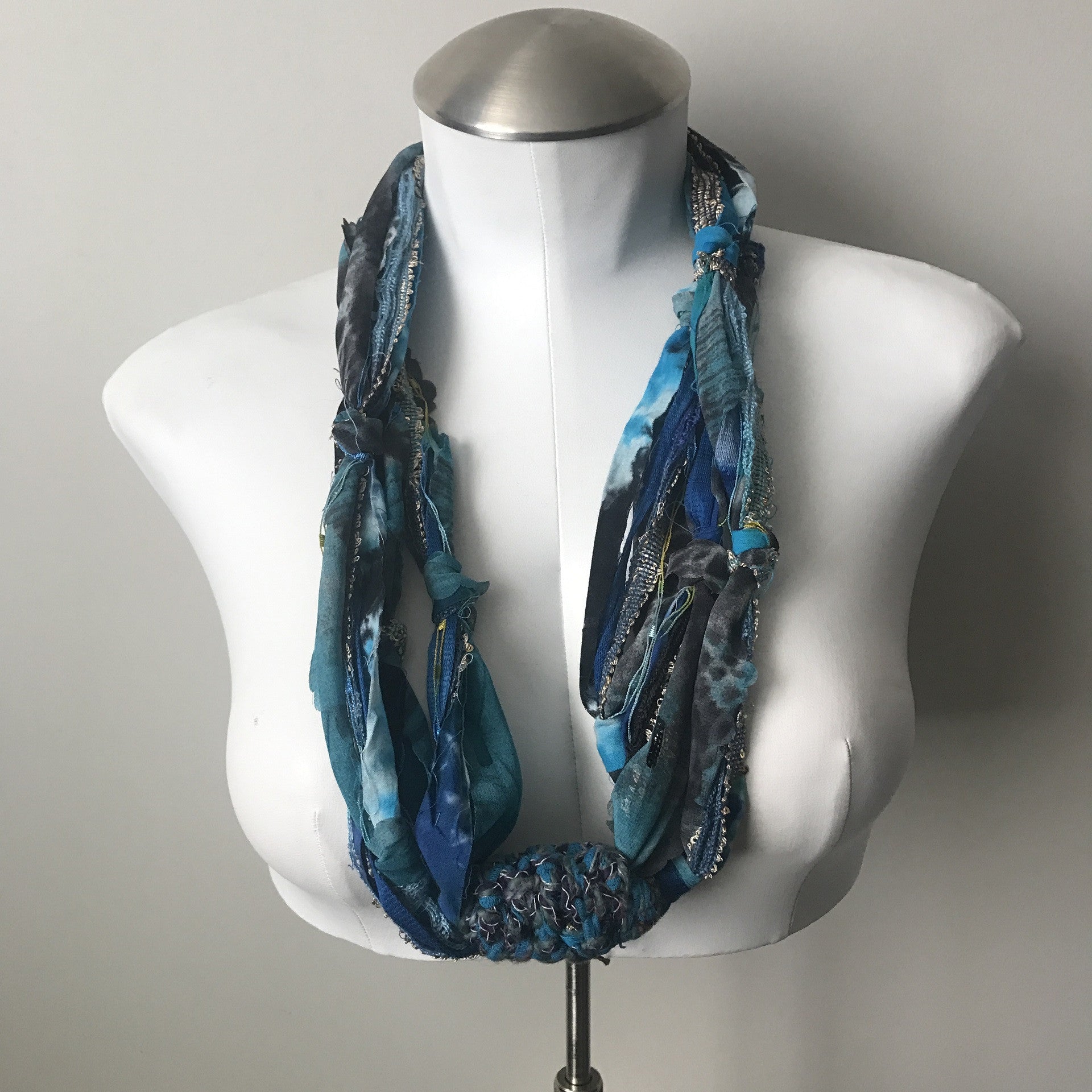 Blue Toned Fiber Necklace (FN703)