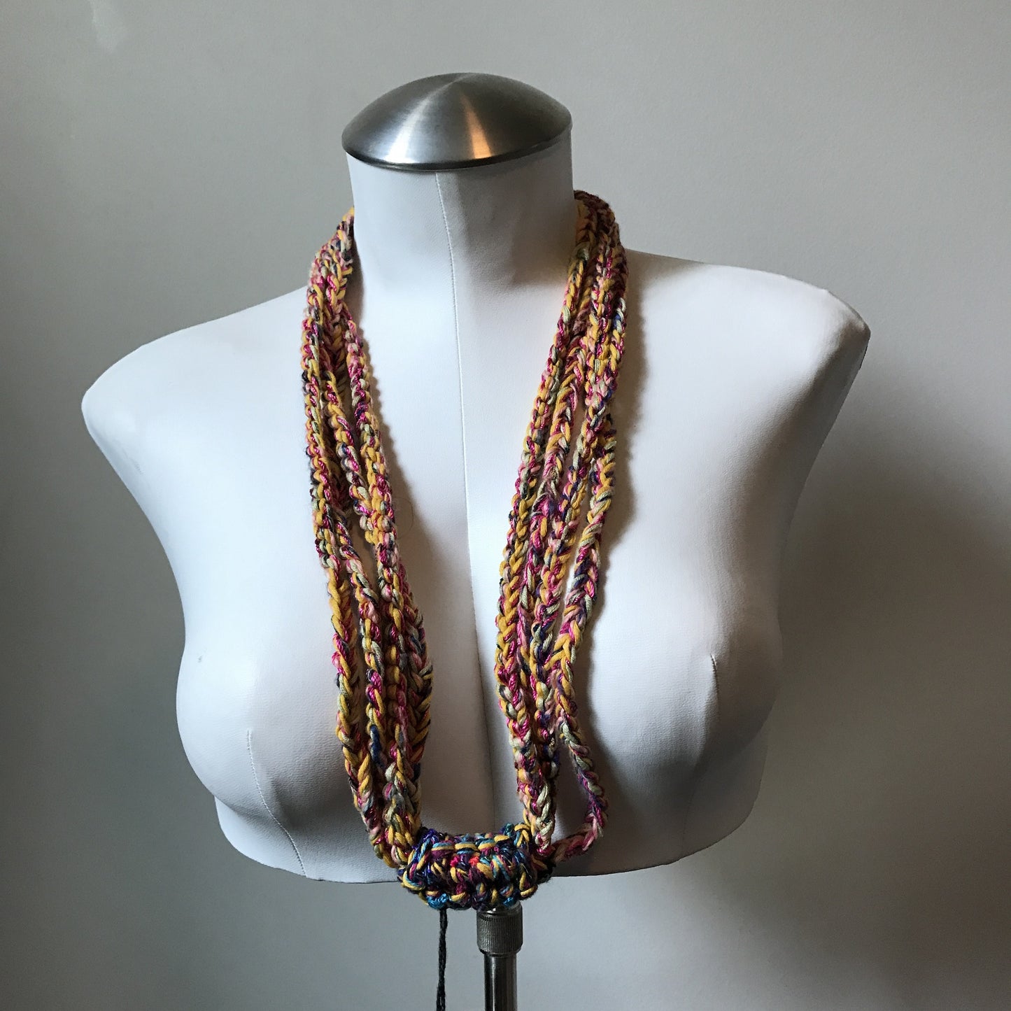 Orange & Pink Tweed Fiber Necklace (FN710)