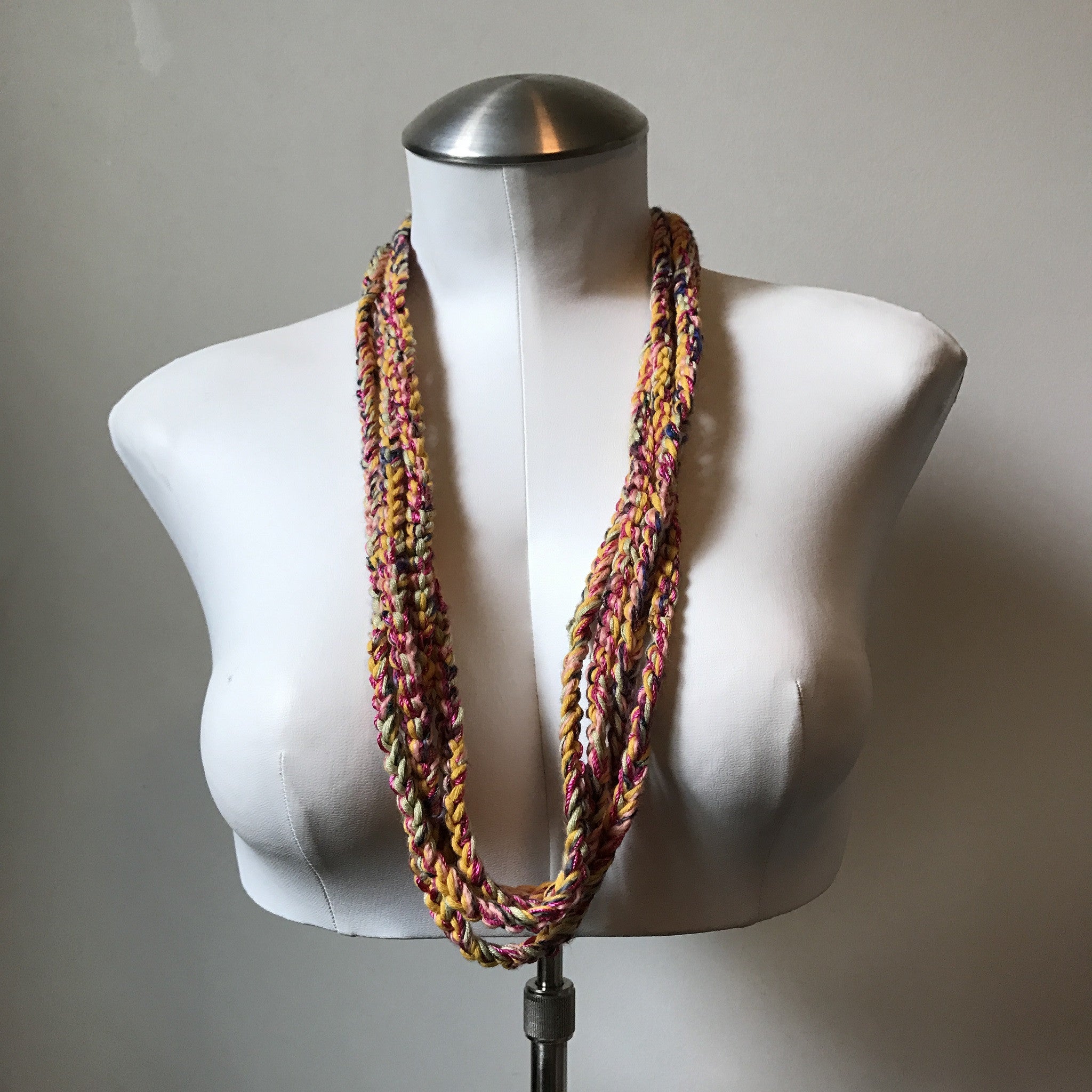 Orange & Pink Tweed Fiber Necklace (FN710)
