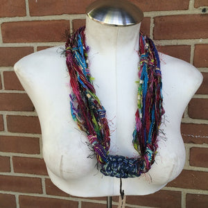 Electric Pink & Blue Fiber Necklace w/Metalic Accents, (FN84)