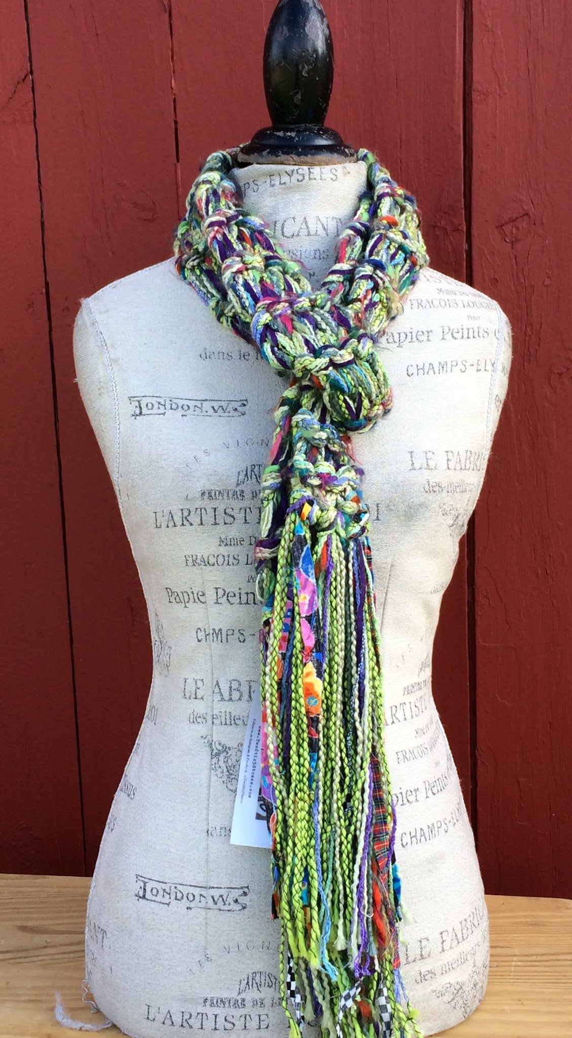 Luxe Green Tweed Scarf w/Fringe