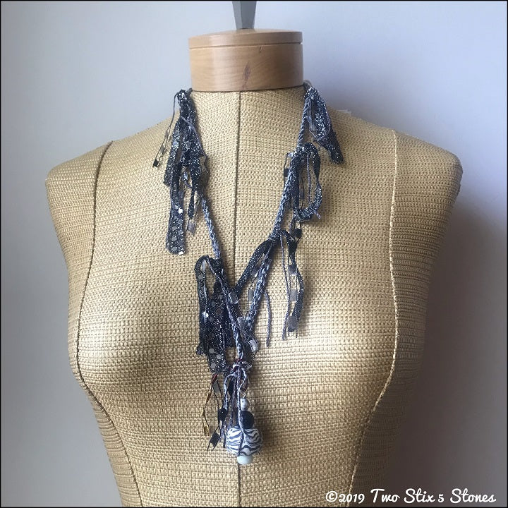 Grey & Black Tweed Fiber Necklace