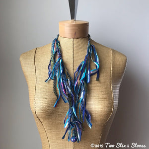 Turquoise Tweed Fiber Necklace w/Stones